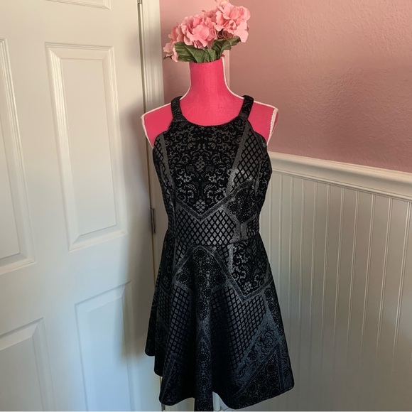 Trixxi Dresses & Skirts - Metallic Silver and Black Burnout Velvet A-Line Dress size 13, EUC